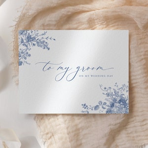 Tarjeta para mi novio con flores azules para el día de mi boda, tarjeta para mi novio con motivos botánicos victorianos, tarjeta para el día de la boda para el novio, descarga instantánea 43
