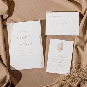 Abstract Wedding Invitation Set, Boho Minimalist Invite, Neutral Colors, Beige Editable Template, Wedding Invitation Suite,