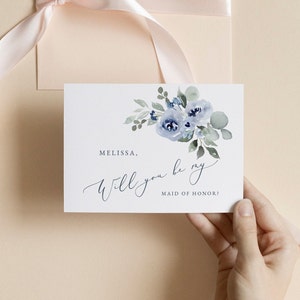 Willst du meine Trauzeugin sein Karte, Brautjungfer Karte, Trauzeugin Vorschlag Karte ,Brautjungfer Anfrage Karte, Dusty Blue Floral,Navy Floral 34