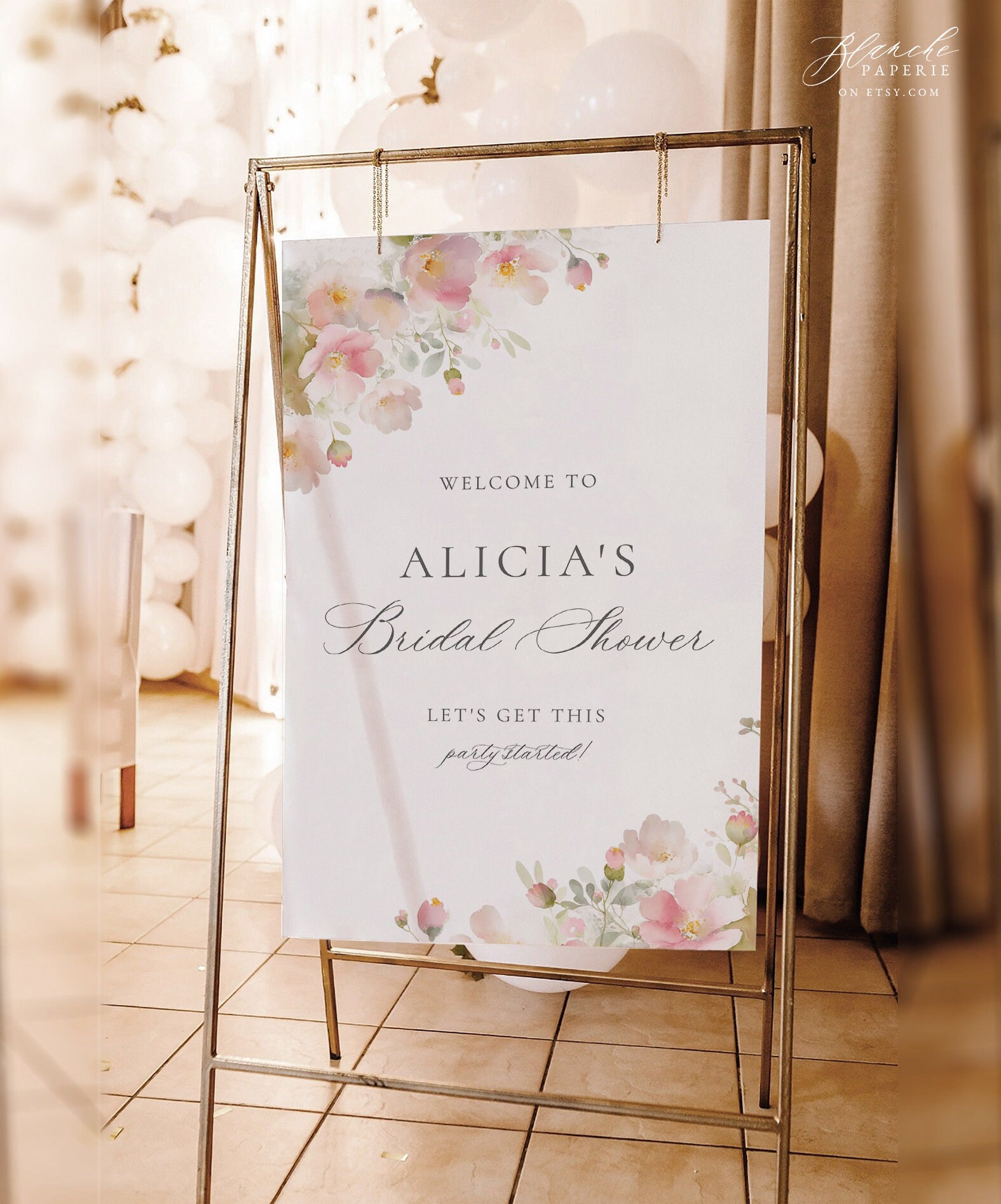 Blush Floral Bridal Shower Welcome Sign: Editable Template (digital ...