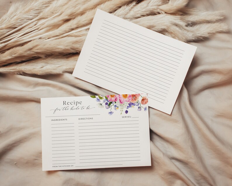 Bright Colorful Floral Recipe Card Template, Printable Bridal Shower ...