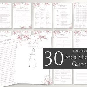 Dusty Pink Floral Bridal Shower Games Bundle, Printable Bridal Shower Games, Vintage Wedding Shower Games, Bridal Shower Game Package 24