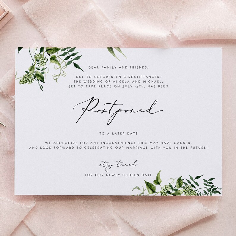Printable Wedding Postponement Announcement Editable Postponed Wedding Instant Download 02 Wedding Change Template Change of Date