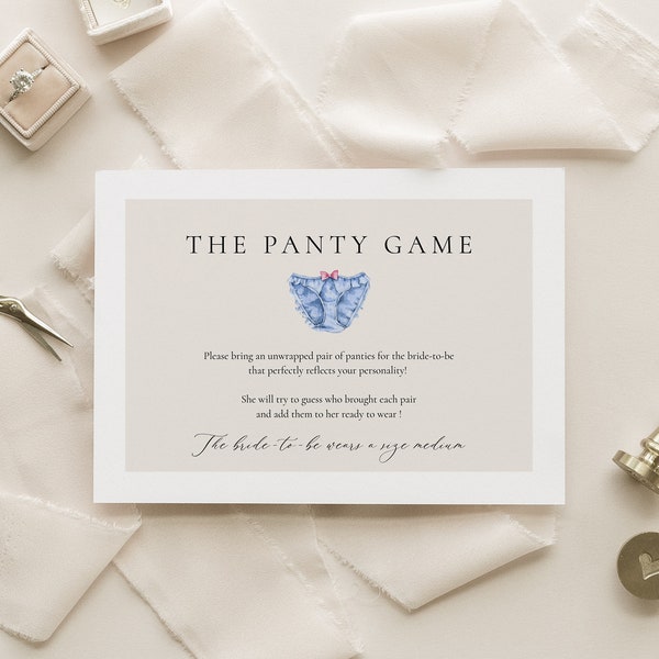 Panty Game Card Insert, Watercolor Panty Game Card, Lingerie Shower Panty Game, Bachelorette Bring a Panty Template, Bridal Shower Game