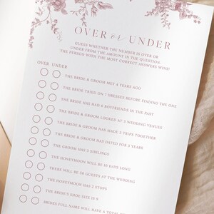 Over or Under Bridal Shower Game, Dusty Pink Floral Bridal Shower ...