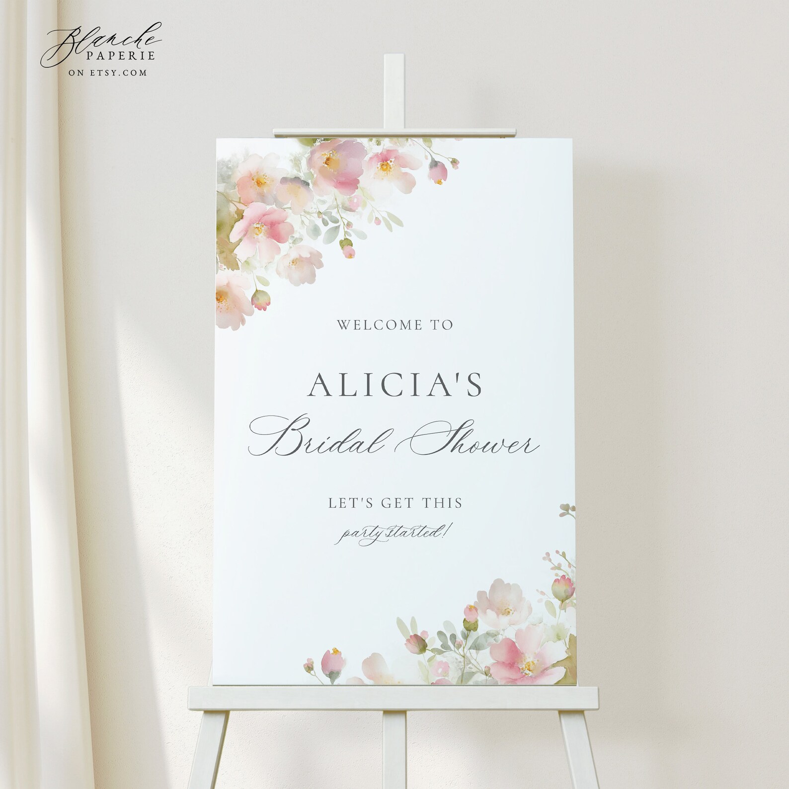 Blush Floral Bridal Shower Welcome Sign: Editable Template (digital ...