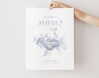 Bridal Tea Shower Welcome Sign, Printable Bridal Shower, Tea Party Welcome Sign, Hen Party Sign, Editable Sign Template, Instant Download 43