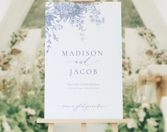 Dusty Blue Floral Wedding Welcome Sign, Victorian Template (Printable) 54