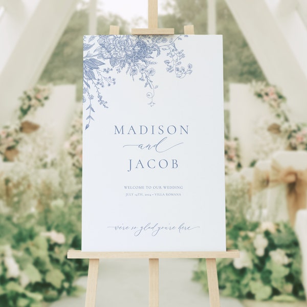 Dusty Blue Floral Welcome Sign Template, Victorian Bridgerton Wedding Welcome Sign, Welcome To Our Wedding Sign, Printable Welcome Poster54