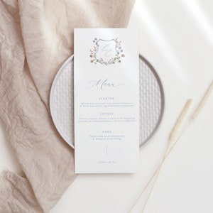 Menú de boda con escudo floral en acuarela, plantilla de menú de boda, menú imprimible, plantilla editable, menú de boda de Bridgerton, descarga instantánea 35