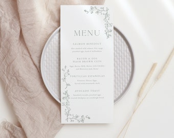 Sage Greenery Wedding Menu Template: Minimalist Design (Editable, Instant Download)
