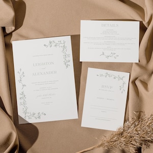 Salbei Grün Hochzeit Einladung Set, Grünen Einladung Vorlage, bedruckbare Einladung, Sofort Download, Botanische Hochzeit einladen 47