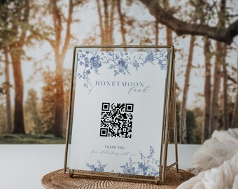 ハネムーン資金サインテンプレート、Venmo QRコードサイン、ネイビーブルーの花柄ウェディング現金ギフトテンプレート、ウェディングハネムーン資金、即時ダウンロード 43
