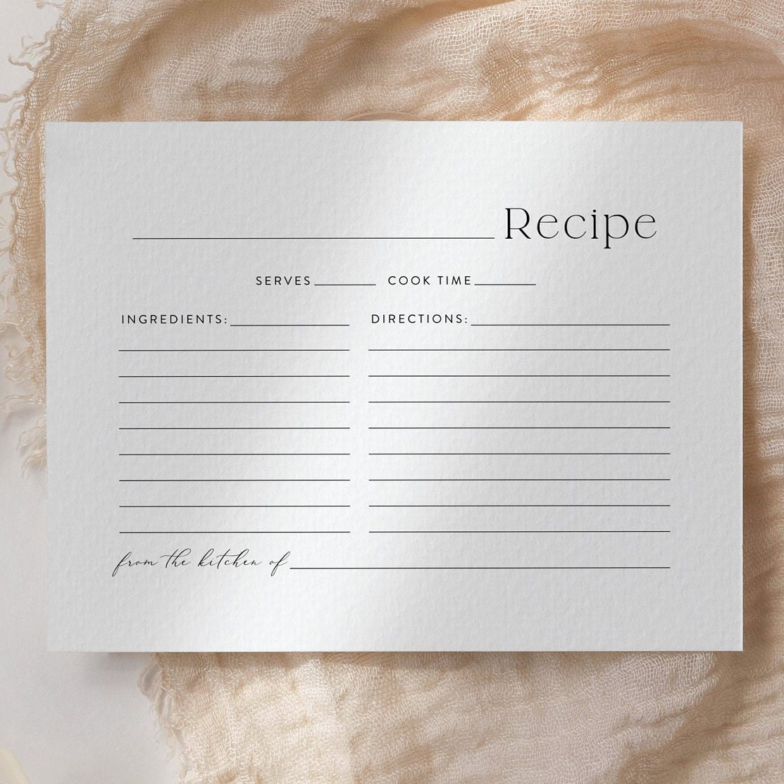 Minimalist Recipe Card Template Printable Bridal Shower - Etsy