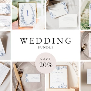 Navy Blue Wedding Bundle, Blue Floral Wedding Bundle, Vintage Invitation Template, Editable Wedding, Instant Download 43