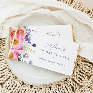 Bright Floral Chocolate Bar Wrapper Template, Colorful Floral Candy Bar Favor Label, Watercolor Baby Shower Favors, Bridal Shower Wrapper 23