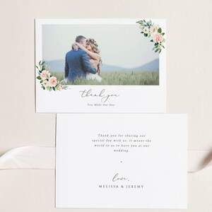Blush Hochzeit Dankeskarten mit Foto Rosa Blumen Hochzeit Dankeschön Grün Erika Vorlage Fügen Sie eigenes Foto Dankeschön-Karte druckbare Templett 19