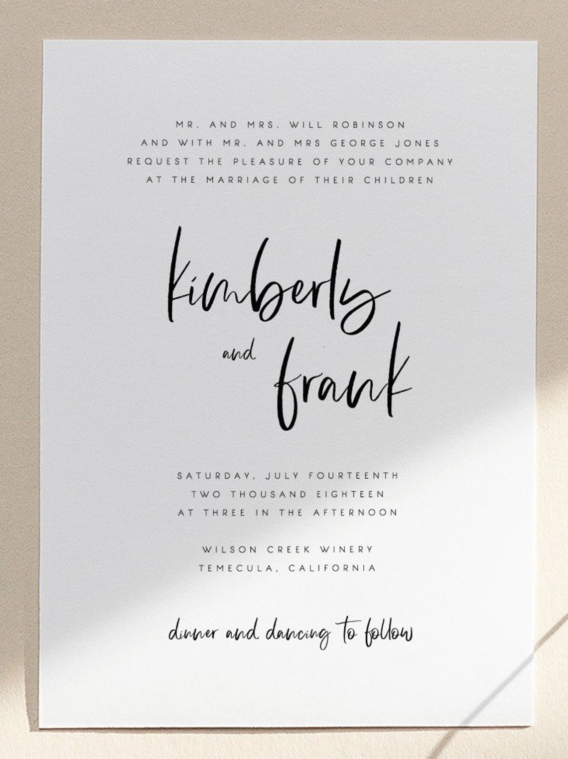 Calligraphy Wedding Invitation Template Modern Wedding Invite - Etsy