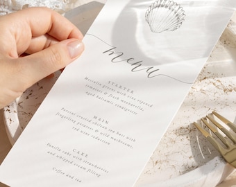 Seashell Wedding Menu Template, Nautical Printable Menu, Editable Menu, Instant Download, Beach Wedding Dinner Menu, Editable Template 32