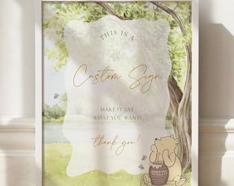 Winnie The Pooh Baby Shower Custom Sign - Editable Template (Gender Neutral Storybook Theme)