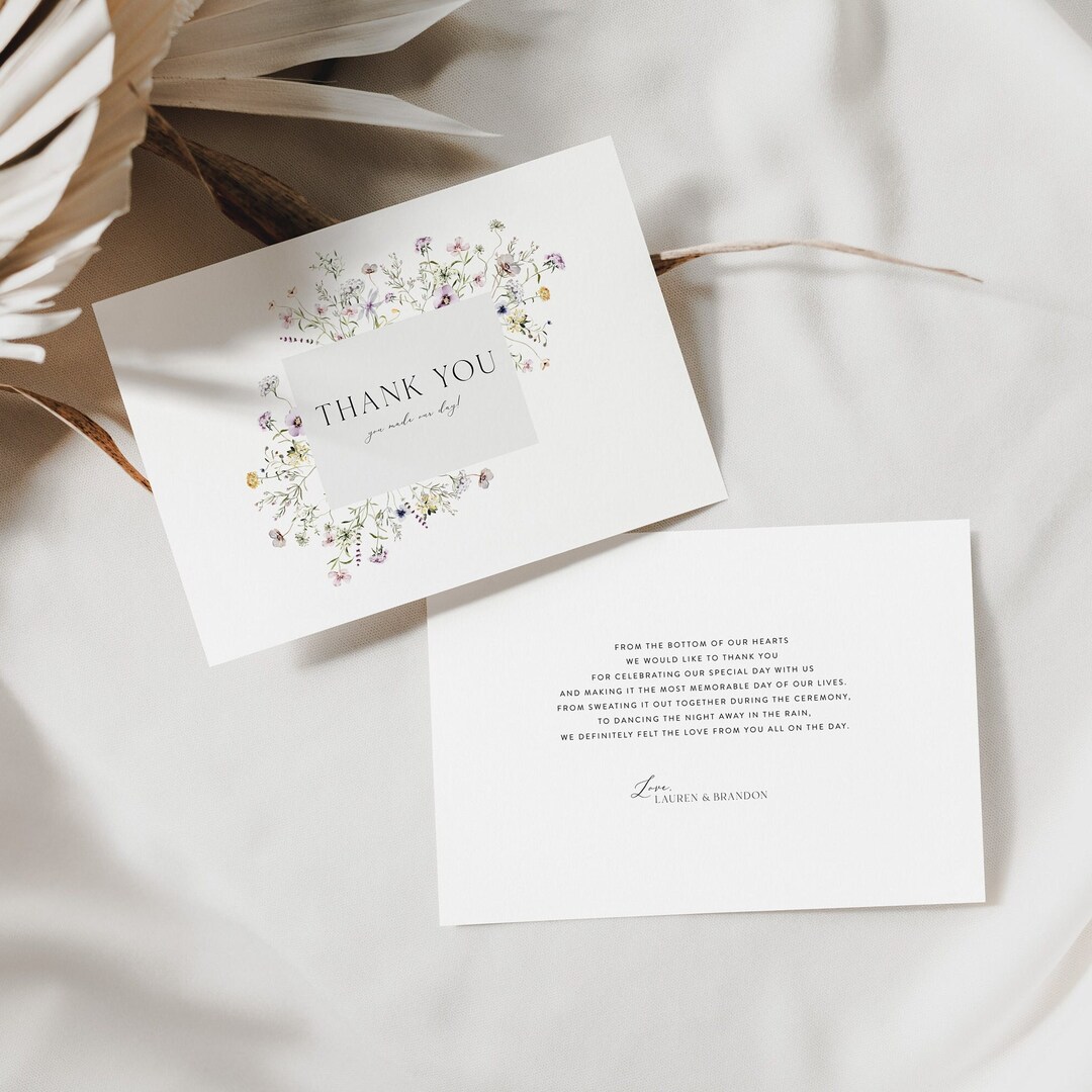 Floral Thank You Card Template, Wildflower Thank You Card Printable ...
