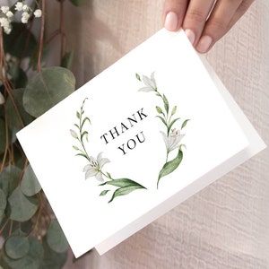 Modèle de carte de remerciement imprimable Carte de remerciement pliée Cartes de remerciement Lys blanc Verdure botanique Mariage Remerciement Instant 27
