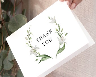 Printable Thank You Card Template Folded Thank You Card White Lily Thank You Cards Botanical Greenery Wedding Thank You Note Instant 27