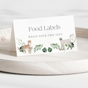 Babyparty Lebensmitteletikett Vorlage, Safari Tiere Lebensmitteletikett, Dschungel-Babyparty-Zeltkarten, Neutrale Babypartyetiketten, Brunch-Buffet-Karte 73