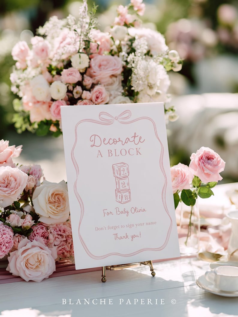 Cartello decorativo Pink Coquette per baby shower con fiocco da bambina (Download immediato) immagine 1