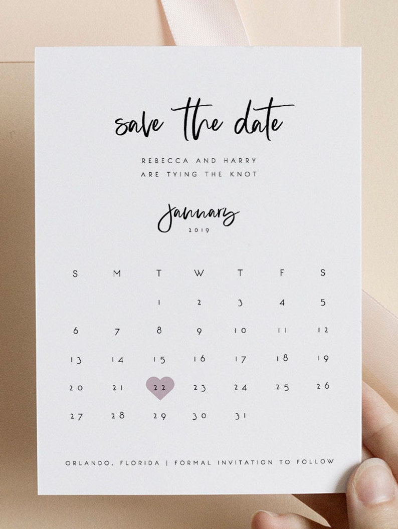 Calendar Save the Date Editable Template Save the Date Template Printable Wedding Template Save Date Magnet Heart Instant Download 13