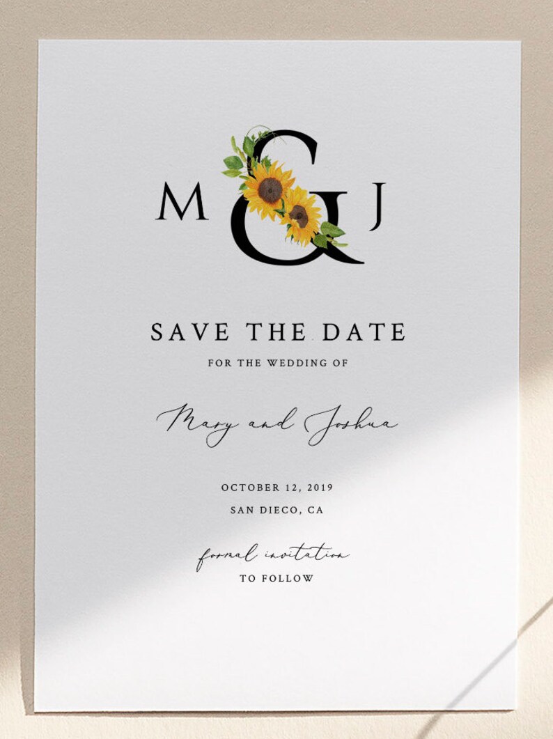 Save the Date Template Sunflower Wedding Minimal Sunflower | Etsy