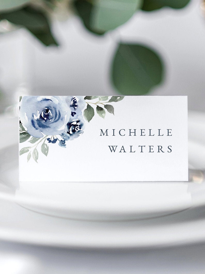 Dusty Blue Place Cards Blue Wedding Place Cards Navy Name Etsy