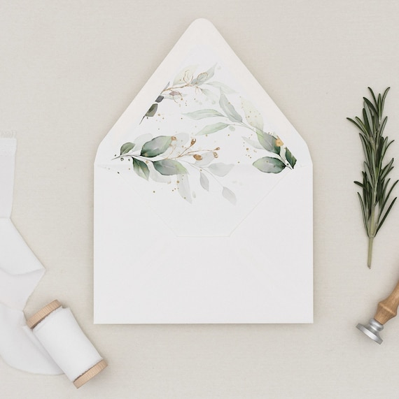 Greenery Gold Envelope Liner Template, Floral Greenery, Envelope Liner, Wedding, Flower Envelope Liner, Printable Wedding, Template 37