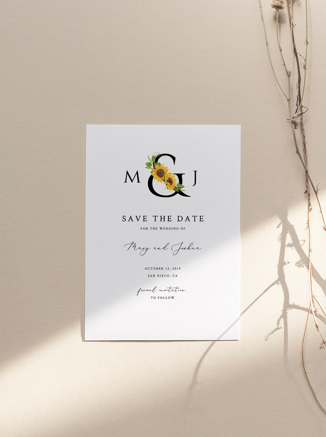 Save the Date Template Sunflower Wedding Minimal Sunflower Instant ...