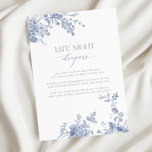 Late Night Diapers Sign, Blue Floral Diaper Notes, Baby Shower Game, Navy Floral Baby Shower, Baby Tea Party Printable, Instant Download 43