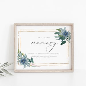 In Loving Memory Sign, Blue Thistle Wedding Sign, Memory Sign, Wedding Memorial Poem, Memorial Table Sign, Wedding Printable, Instant 25