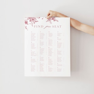 Rosa Blumen Sitzplan, Vintage Blumen Hochzeit Sitzplan, botanisches Zeichen, sofortiger Download, druckbarer Sitzplan, bearbeitbares Zeichen 38
