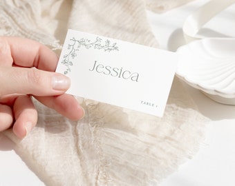 Laurel Wedding Place Cards: Sage Green Editable Template (Digital Download)