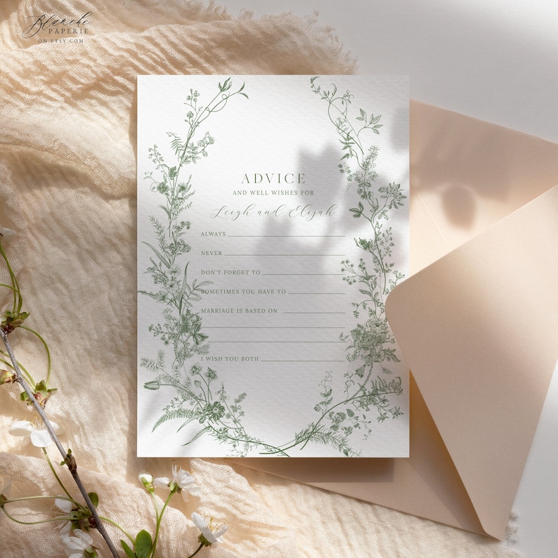 Wedding Advice Card Printable Green Floral Bridal Advice - Etsy
