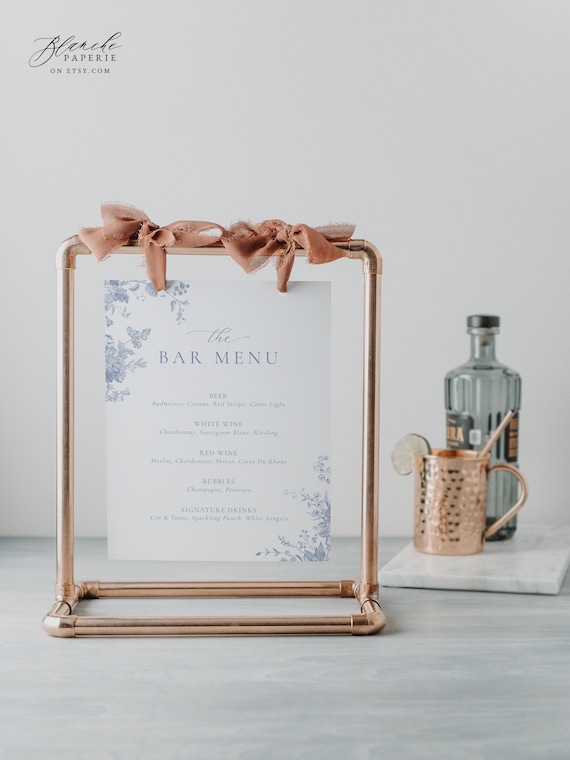 Dusty Blue Floral Bar Menu Sign Template, Printable Wedding Drink Sign, Dusty Blue Drinks Menu, Editable Bar Sign, Instant Download 54