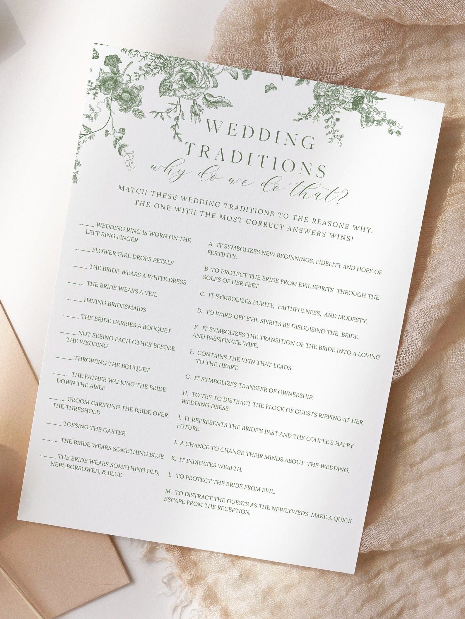 Wedding Traditions Bridal Shower Game Template Wedding Etsy