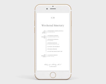 Phone Weekend Itinerary Editable Template, Text Message Wedding Itinerary, Wedding Weekend Digital Template, Minimalist Weekend Timeline 02