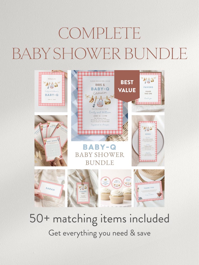 Baby-Q uitnodigingsset babyshower - achtertuin BBQ stellen babystrooisel (bewerkbare canvassjabloon) afbeelding 8