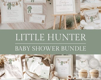 Little Hunter Baby Shower Bundle - Gingham Duck & Deer Theme With Clothesline (Editable Template)