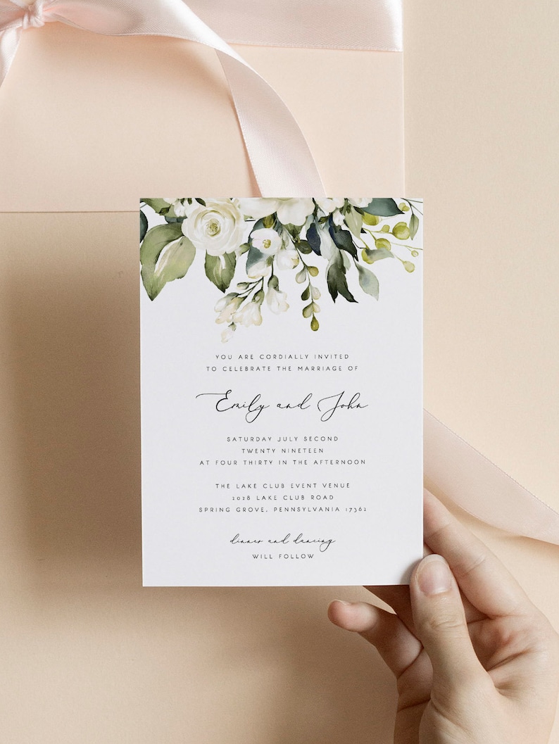 White Floral Wedding Invitation Set Template Greenery White Rose Printable Wedding Invitation Suite Instant Download Editable PDF 21 image 5