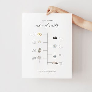 Wedding Order of Events Template, Minimalist Timeline Sign, Modern Order of the Day, Printable Icons Order of Events, Printable Timeline 02