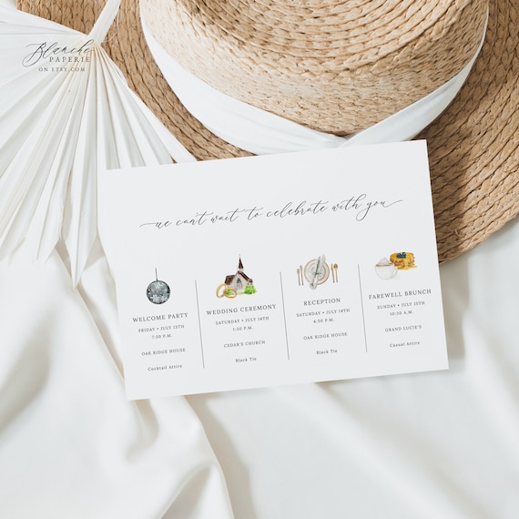 Editable Wedding Itinerary Card, Welcome Note, Wedding Gift Bag, Weekend Itinerary, Welcome Bag Timeline, Printable Order of Events