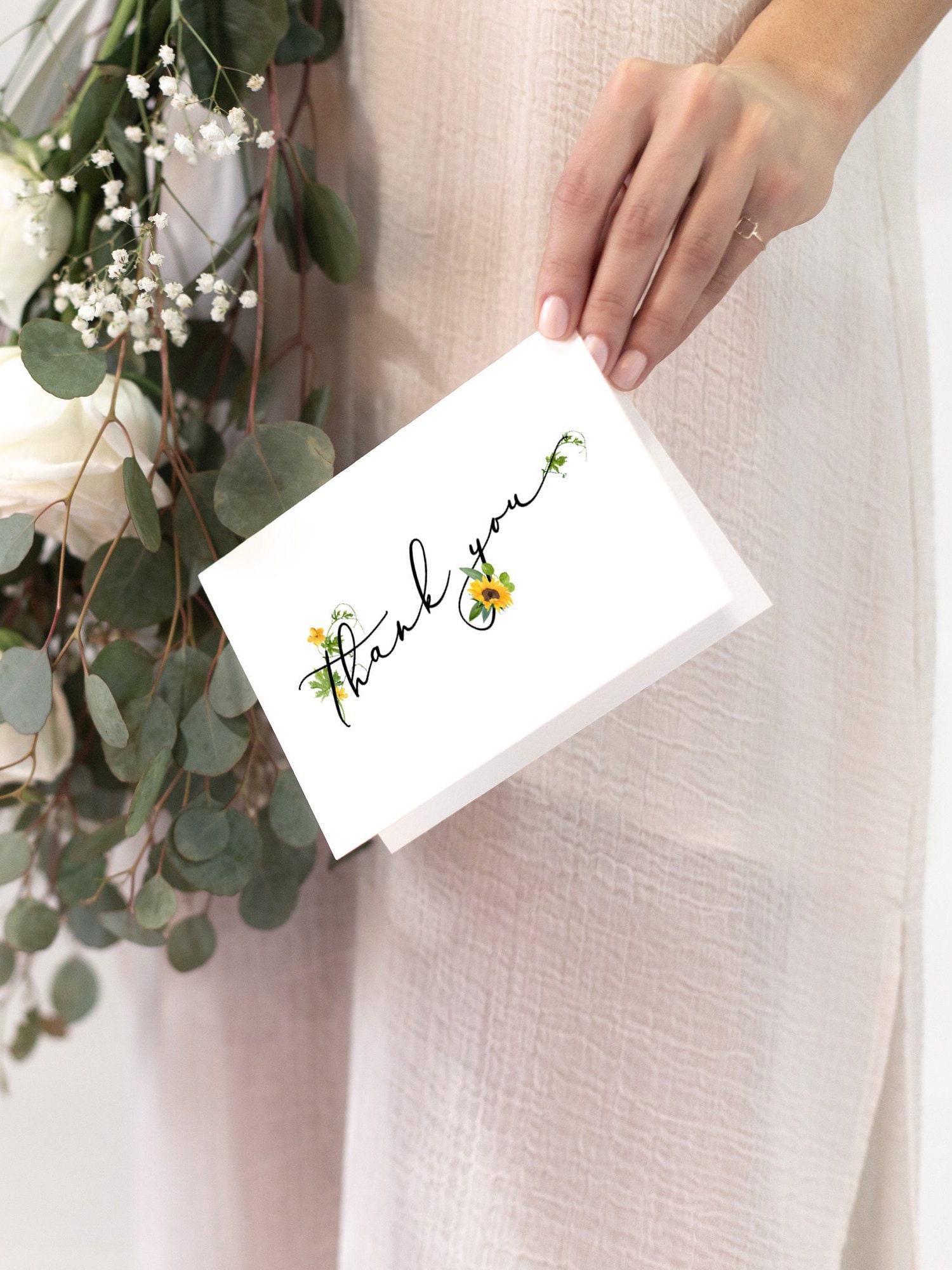 Sunflower Thank You Cards Template Printable Thank You Card Wedding ...