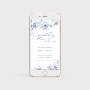 Digital Something Blue Before I do, SMS Text Bridal Shower Invitation Template, Blue Floral, Text Message Bridal Shower 43