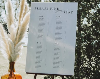 Alphabetical Seating Chart Template, Elegant Seating Chart Poster, Minimalist Wedding Signage, Modern Printable Seating Chart Board 49